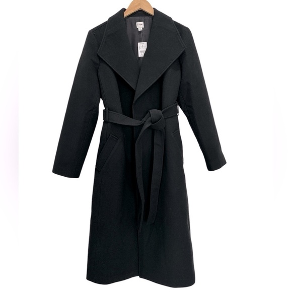 NEW J. Crew Factory Belted Wool-Blend Coat Long Trench Style in Black Size 12 - Picture 2 of 5